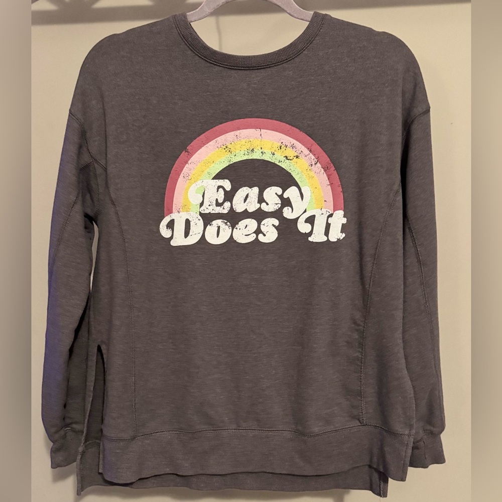 Wildfox Charcoal Sweatshirt with Vibrant Rainbow Design “Easy Does It” Sz XS